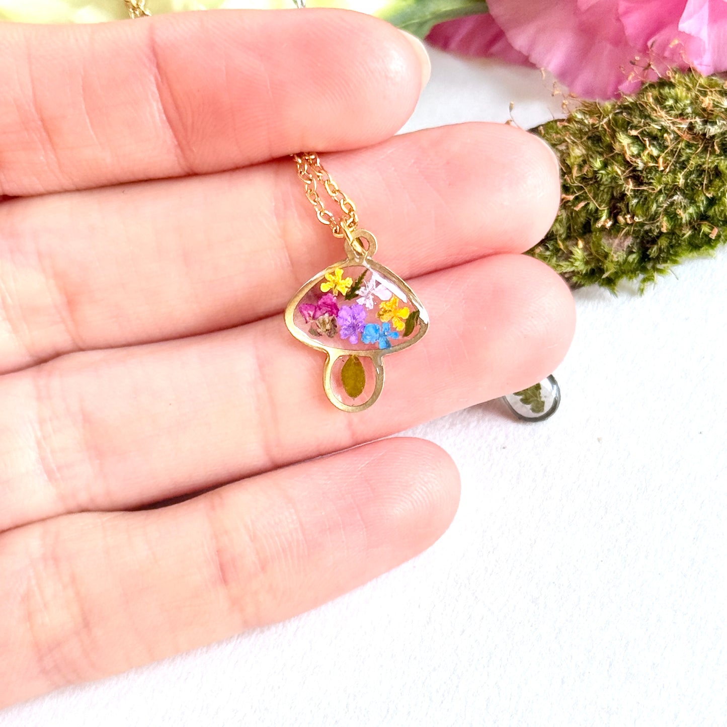 Tiny mushroom necklace
