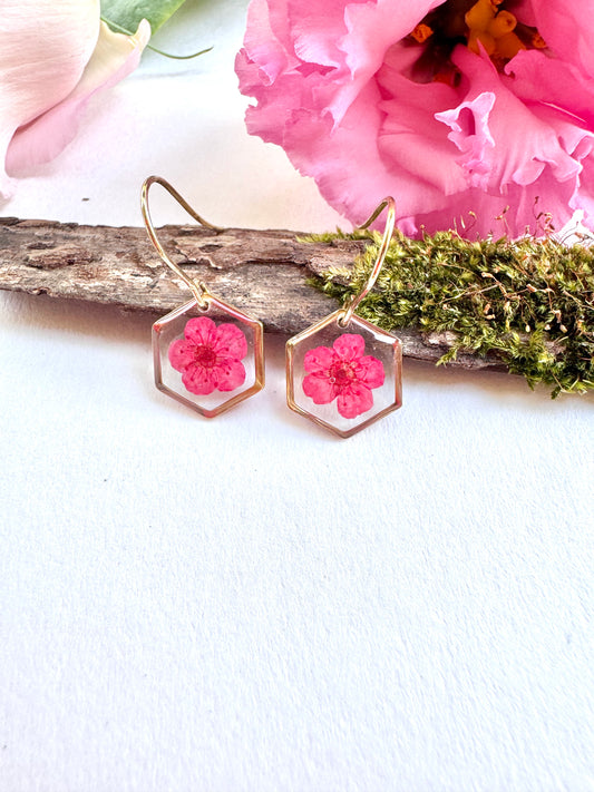 Hexagon Plum bloosom sml earrings
