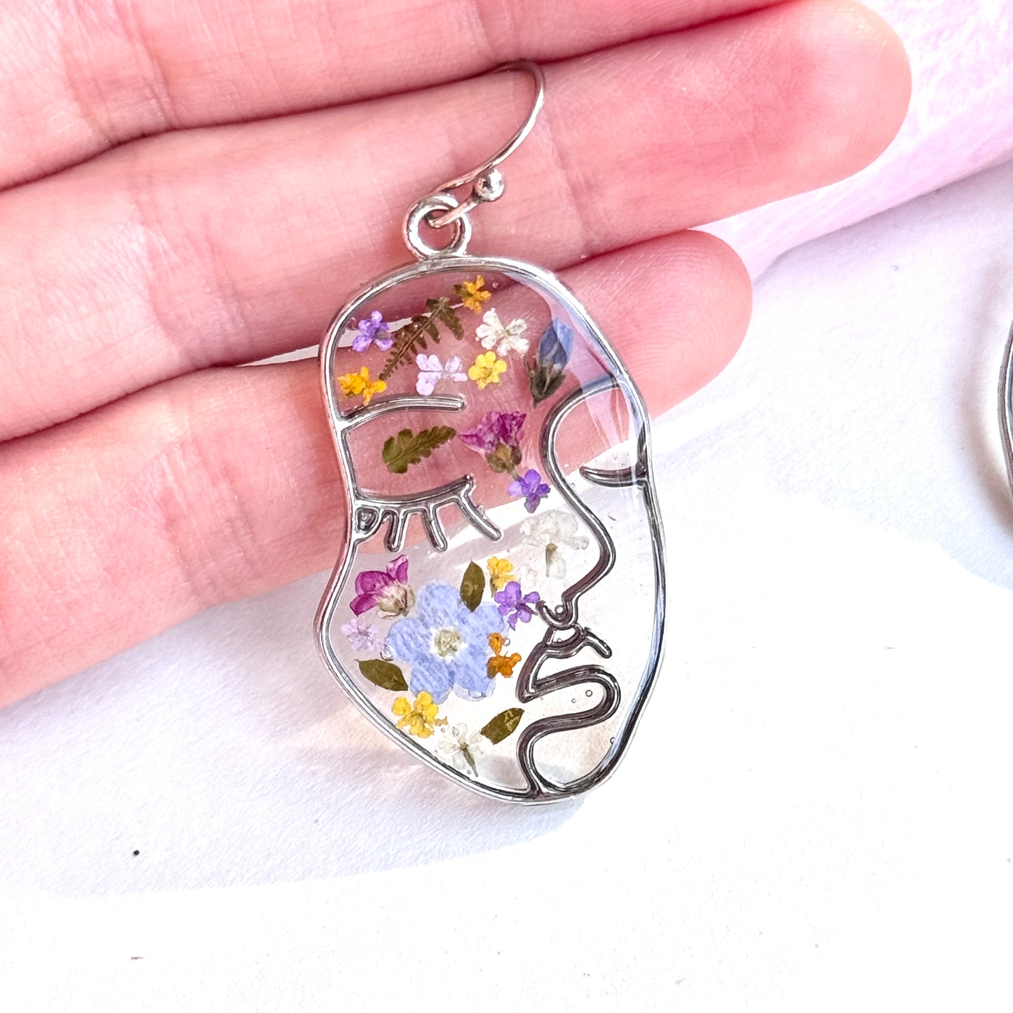 Abstract Face Big Earrings Silver