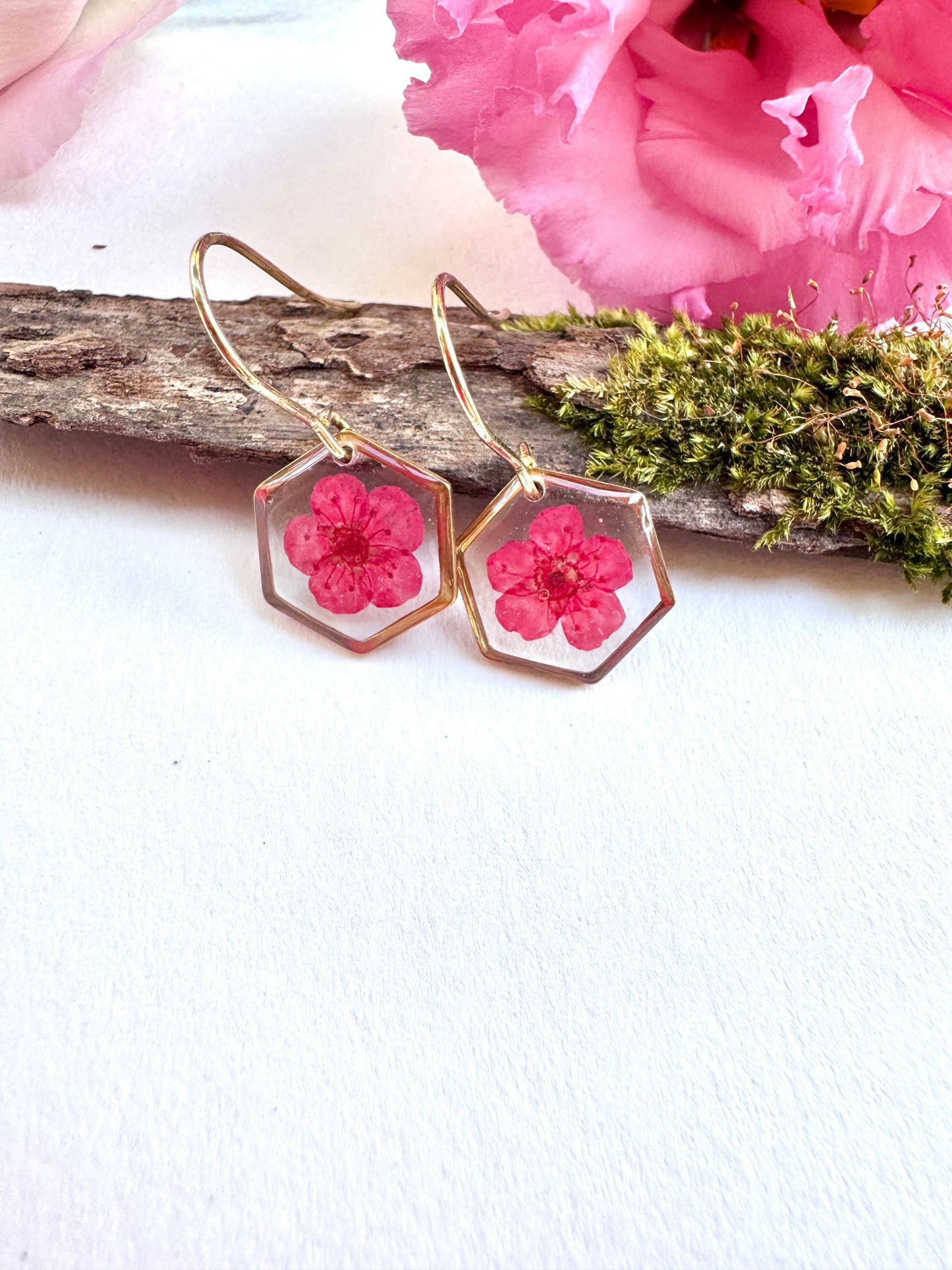 Hexagon Plum bloosom sml earrings