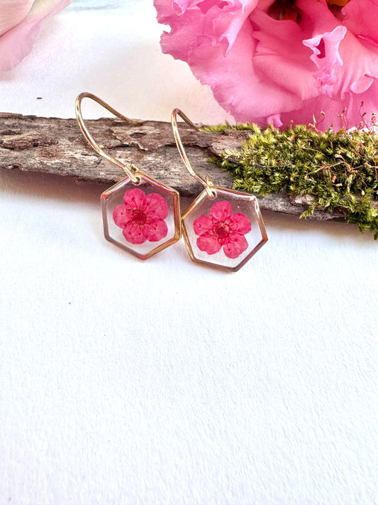 Hexagon Plum bloosom sml earrings