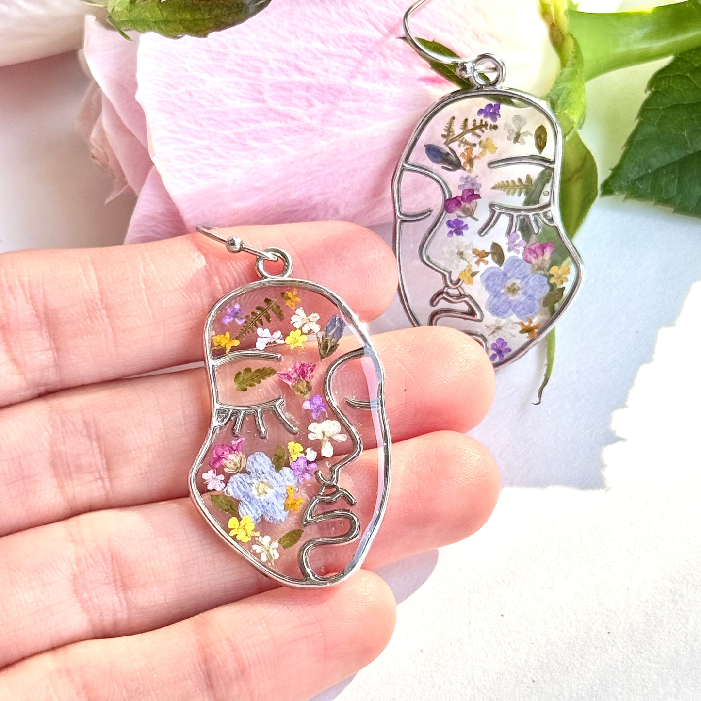 Abstract Face Big Earrings Silver