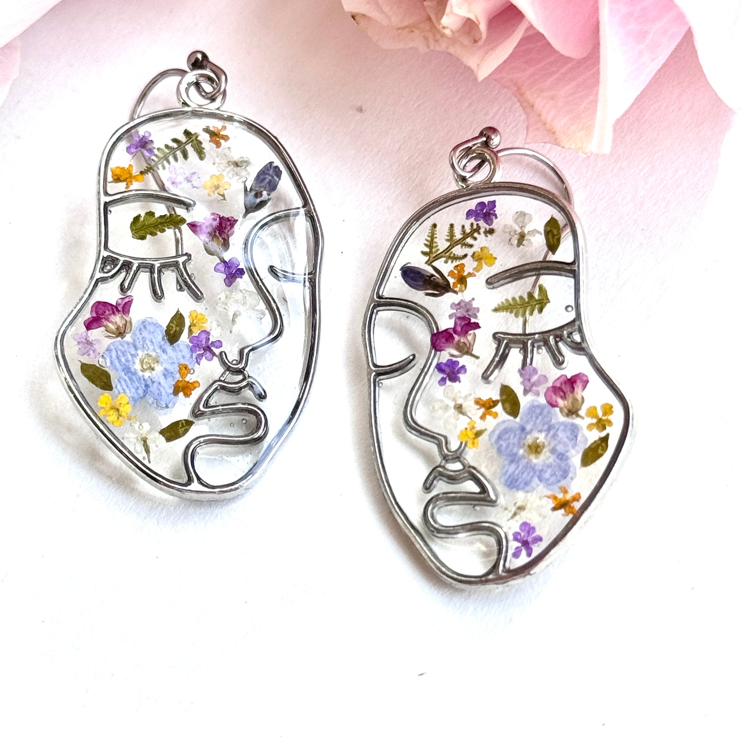 Abstract Face Big Earrings Silver