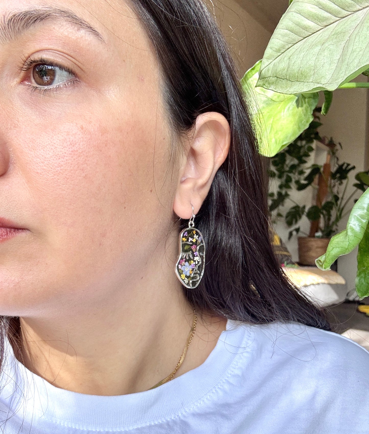 Abstract Face Big Earrings Silver