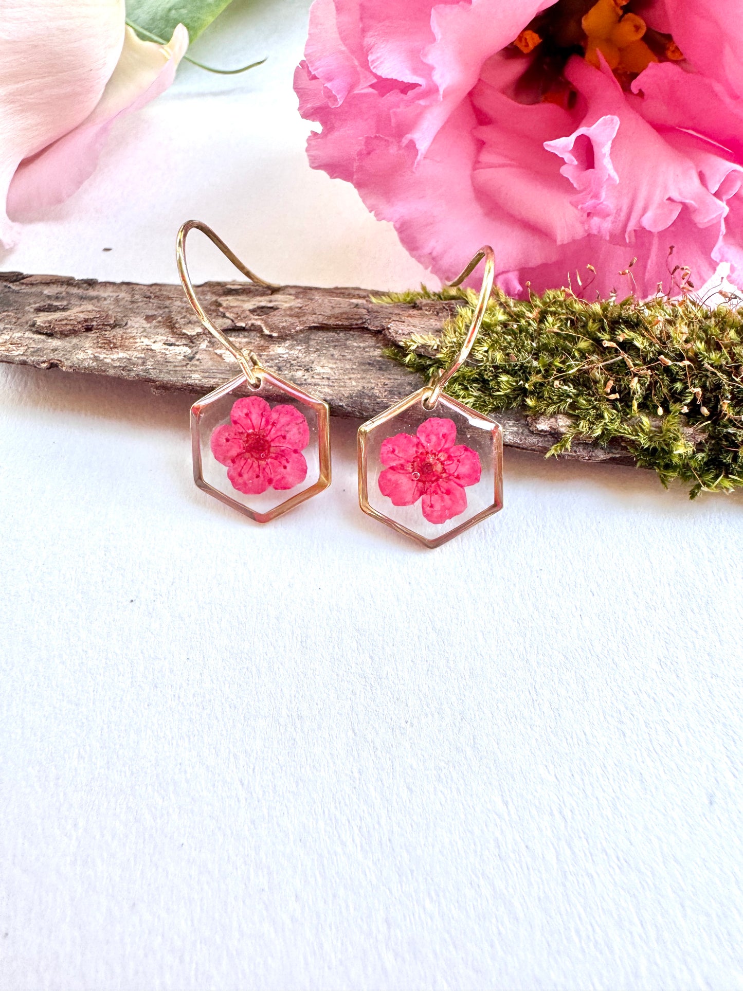 Hexagon Plum bloosom sml earrings