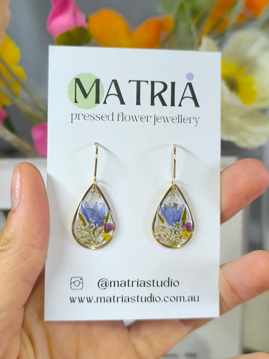 Handmade Cornflower Earrings with Real Pressed Flowers, UV Resin Jewelry