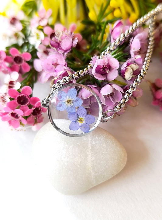 Silver Bracelets with  Pressed Flower