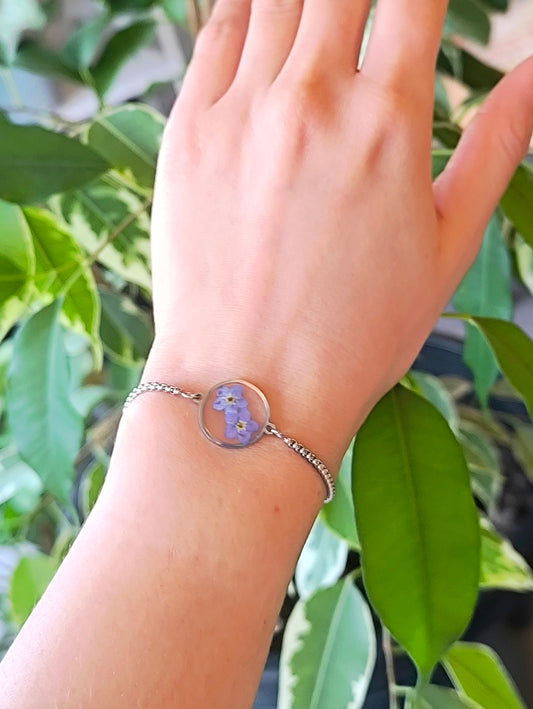 Silver Bracelets with  Pressed Flower